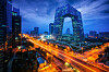 Night cityscape with building and road in Beijing city, China
