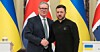 Ukrainian President Volodymyr Zelenskiy and Keir Starmer, Prime Minister of the United Kingdom, shake hands after a joint press conference in Kyiv, Ukraine, on January 16, 2025