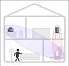 Comcast diagram depicting how Wi-Fi sensing areas are established within the home, also showing how top-and-bottom deployments don't work