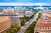 Aerial view of Pennsylvania Avenue in Washington, DC, leading toward the U.S. Capitol.