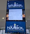 Vertical digital display showing the NAABOL logo and an open information page.