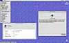 Vintage 'MacOS' desktop on Linux with two open dialog boxes and a warning-style message window
